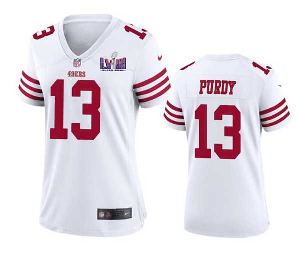 Womens San Francisco 49ers #13 Brock Purdy White Super Bowl LVIII Patch Football Stitched Jersey(Run Small)